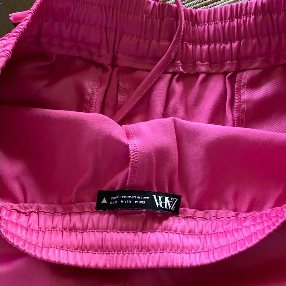 COPY SET Zara Pink Satin Oversized Shirt Jacket Shorts M 6/8 Bloggers Mango NWOT
